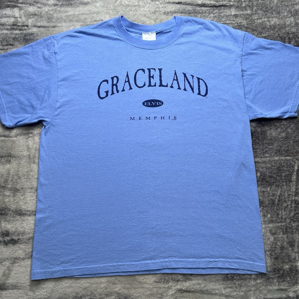 Vintage Y2K Elvis Presley Direct From Graceland Memphis T-Shirt Blue Men's XL